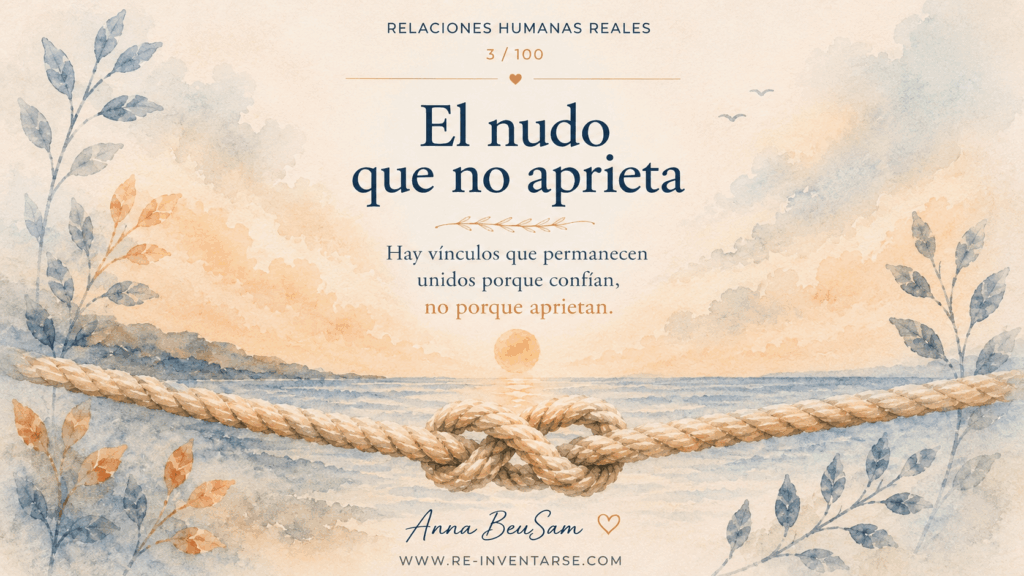 lustración en acuarela de un nudo marinero que une dos cuerdas con suavidad, símbolo de la confianza, la libertad y las relaciones saludables.
