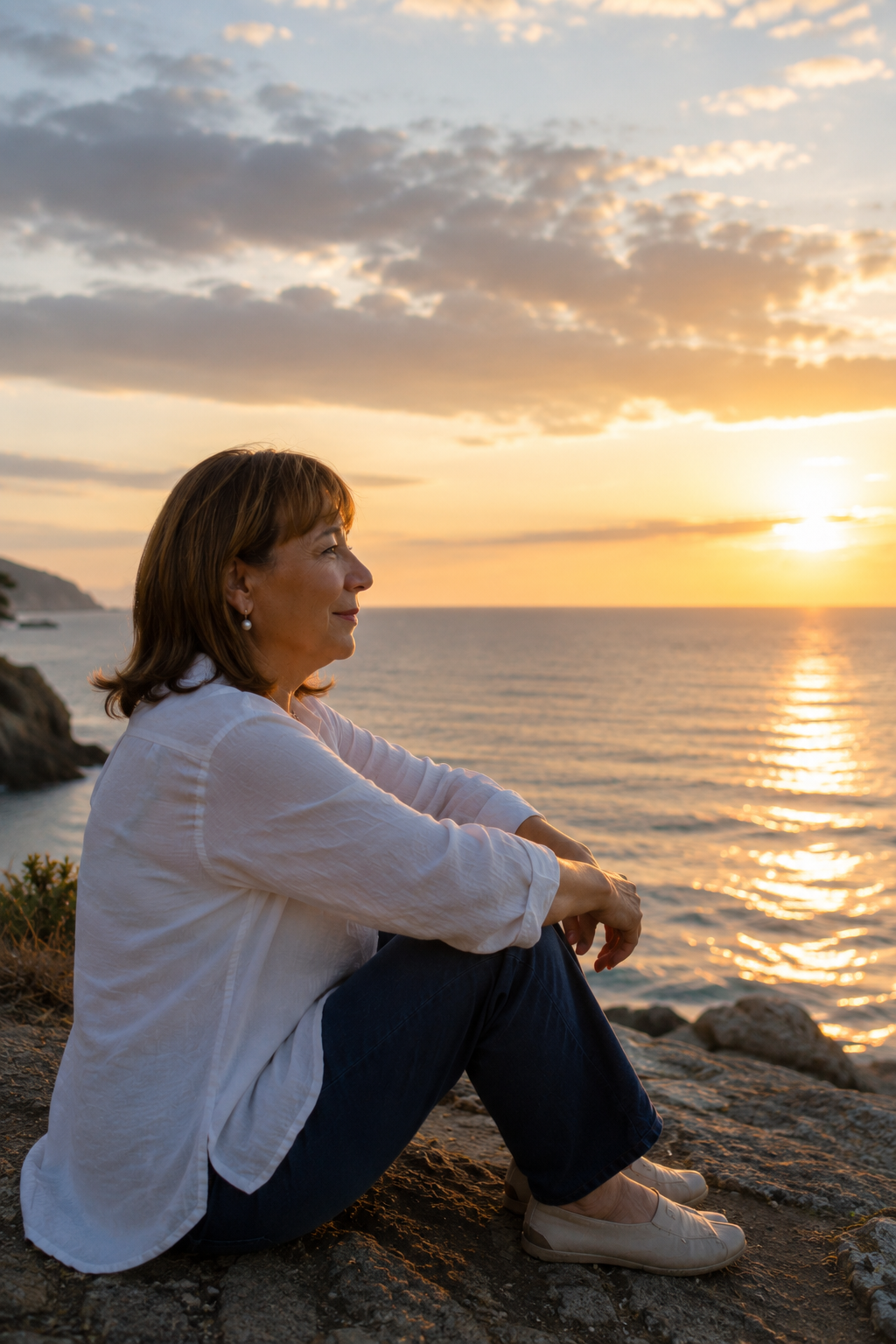 Anna BeuSam contemplando el mar, mentora en relaciones humanas especializada en comunicación consciente, autoestima y límites.